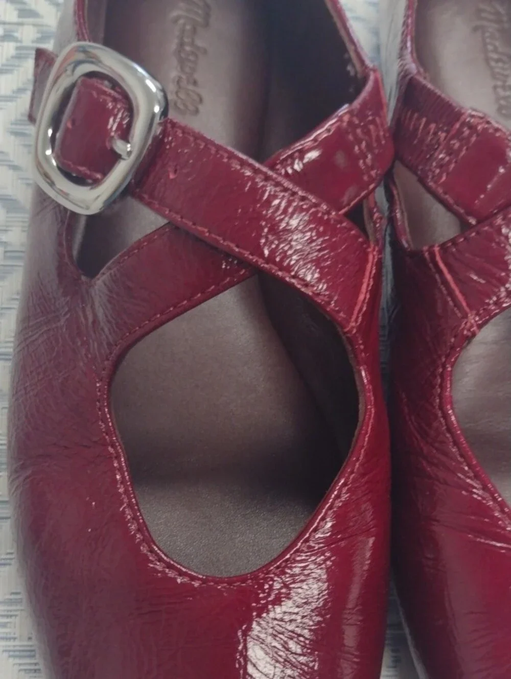 Women's Burgundy Mary Jane Flats with Decorative Buckle